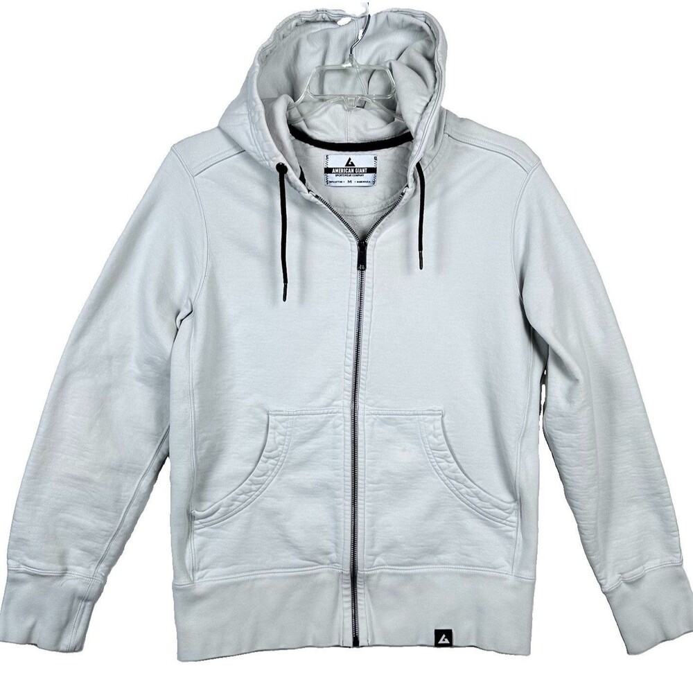 American Giant Full Zip Hoodie Men Sz. M Heavyweight USA Made Elbow Pads White